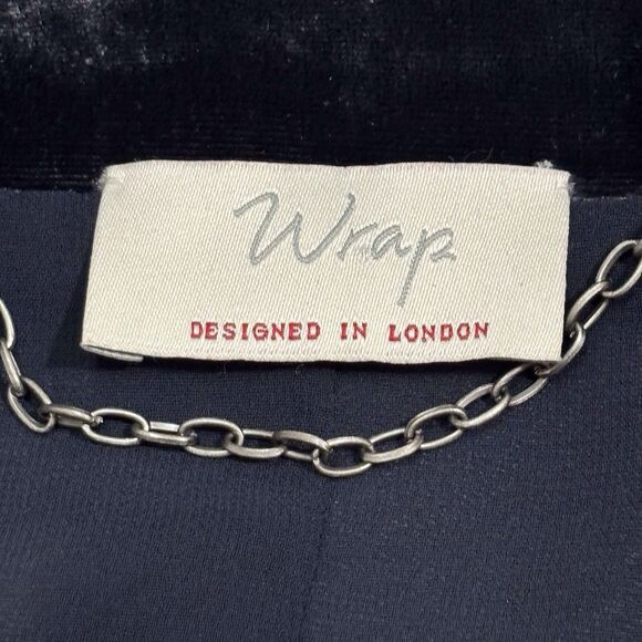 Wrap London Embroidered Cardigan Womens 6 Navy Blue Silk Blend Open Front Drape - Picture 10 of 12